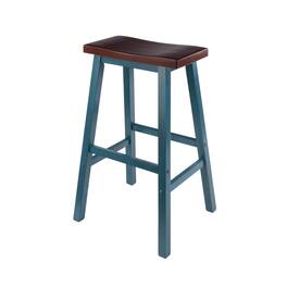Winsome Wood - Satori Saddle Seat Bar Stool - Walnut/Rustic Teal