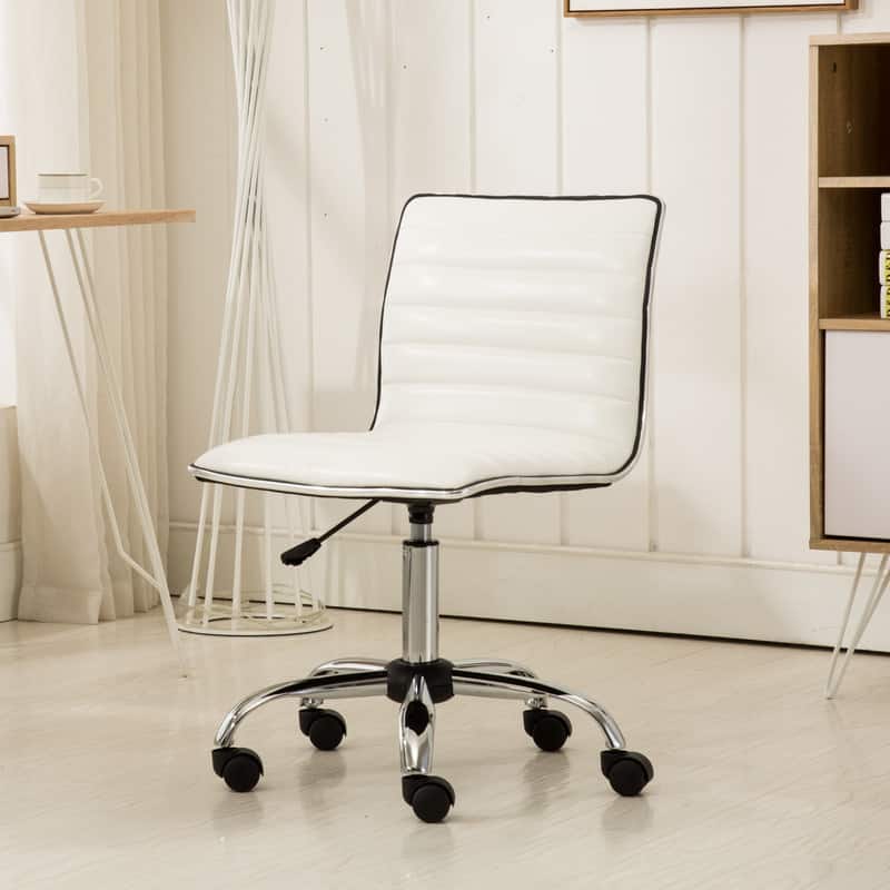 HTUTWOO - Mid-Back Air Lift Office Chair, 360° Swivel Adjustable Height, Ergonomic Small Space Task Chair - for Home,Office - White