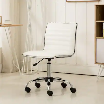 Front. HTUTWOO - Mid-Back Air Lift Office Chair, 360° Swivel Adjustable Height, Ergonomic Small Space Task Chair - for Home,Office - White.