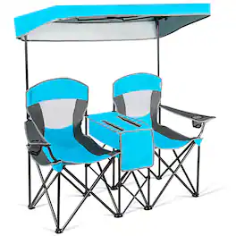 Costway - Portable Folding Camping Canopy Chairs w/ Cup Holder Cooler Outdoor - Blue