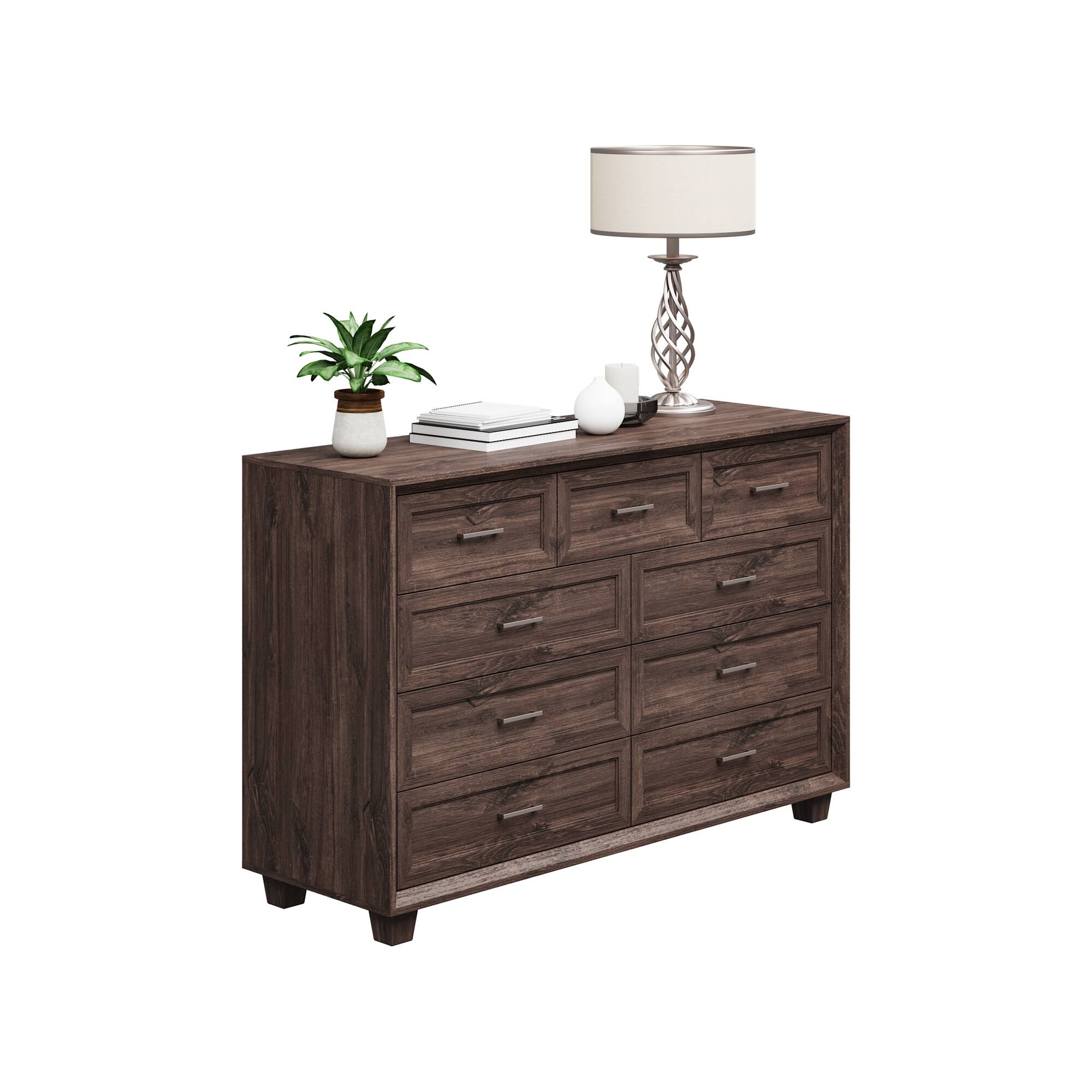 Left. Famapy - Famapy 9 - Drawer Horizontal Dresser: Retro - Inspired, Wood - Grain Organizer - Brown.
