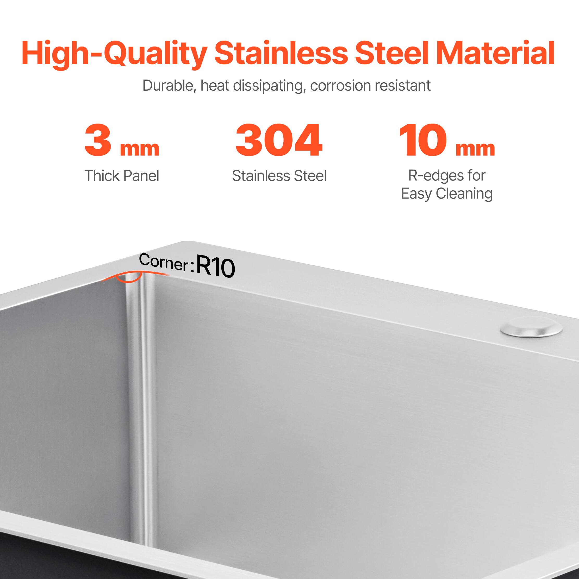 High-Quality Stainless Steel Material
Durable, heat dissipating, corrosion resistant
3 mm Thick Panel
304 Stainless Steel
10 mm R-edges for Easy Cleaning
Corner: R10