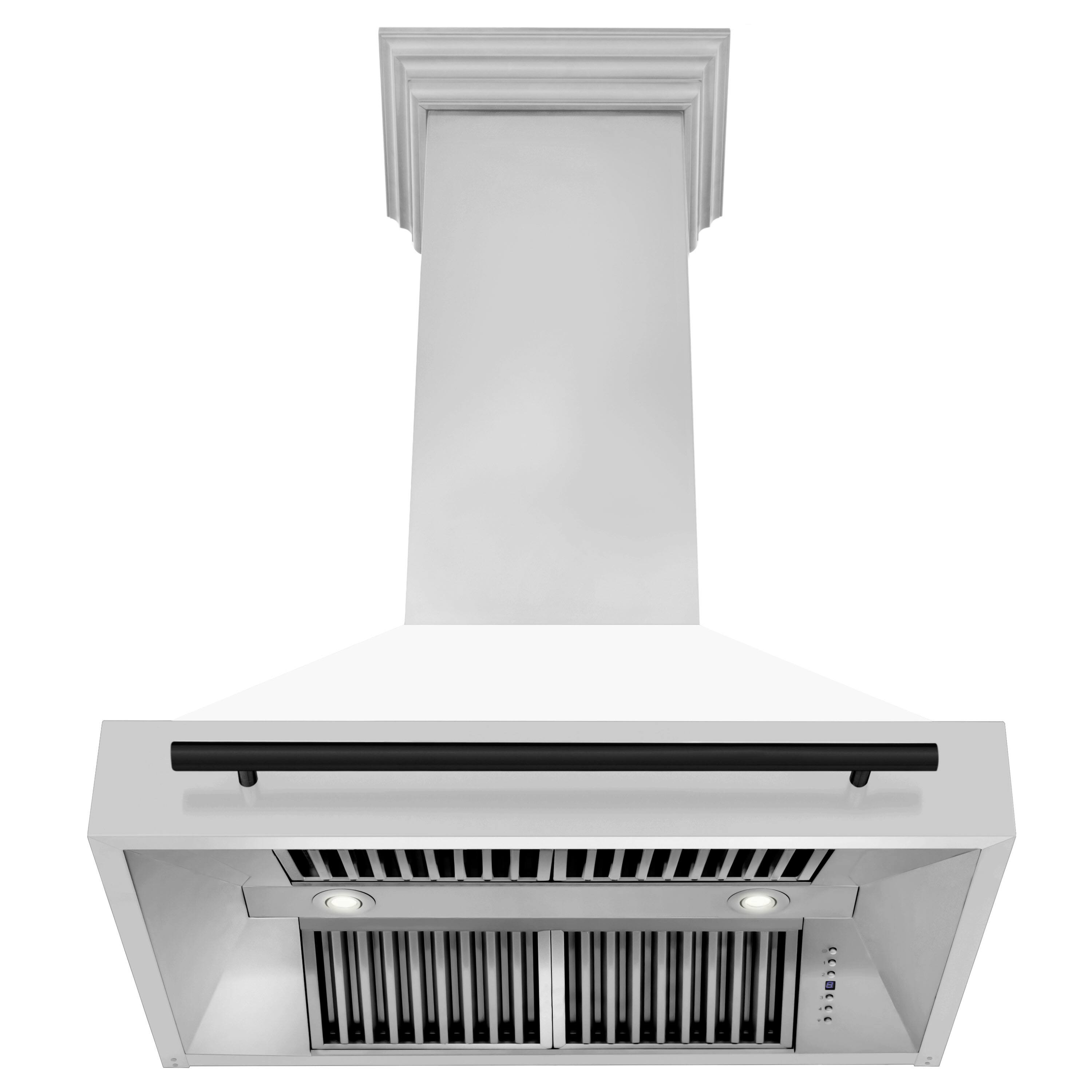 Back. ZLINE - ZLINE Autograph Edition 36 in. Stainless Steel Range Hood with White Matte Shell and Matte Black Handle - Stainless Steel.
