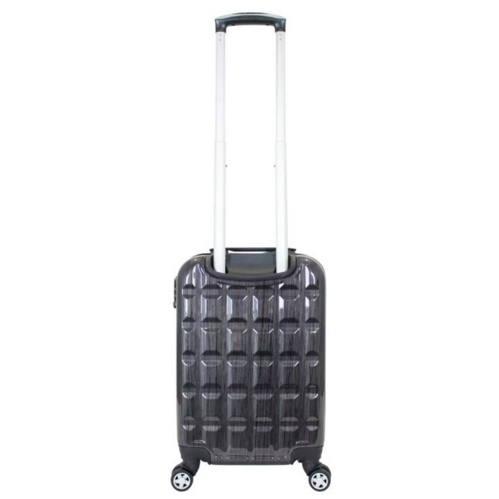 Left. World Traveler - 20-Inch Polycarbonate Carry-On Spinner with 14" Laptop Pocket, TSA Lock, and 8-Wheel System - Grey.