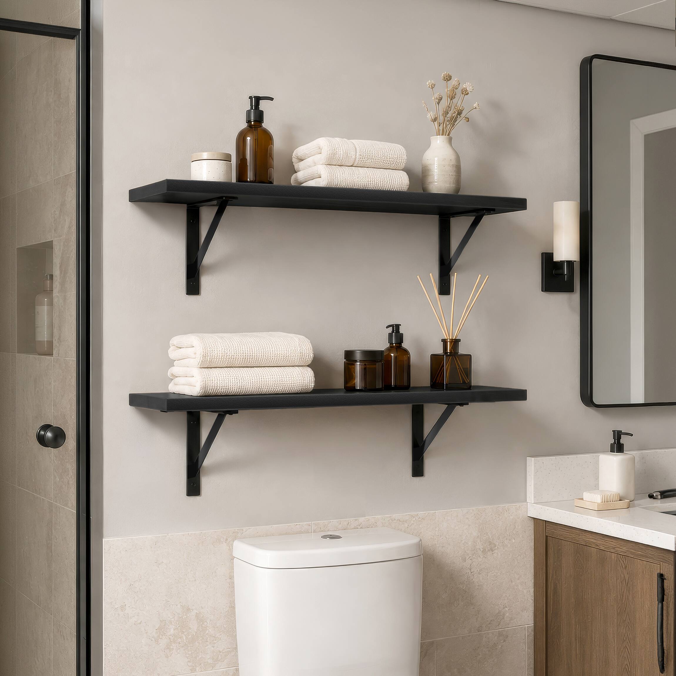 Alt View 1. Sorbus - Wall Shelves 31.5" with Black Metal Brackets, Set of 2, Black - Black.