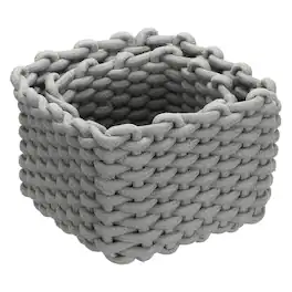 Unique Bargains - 2pcs Cotton Rope Woven Storage Baskets, S+M Gift Chest Box for Shelf Organizing Bedroom - Gray