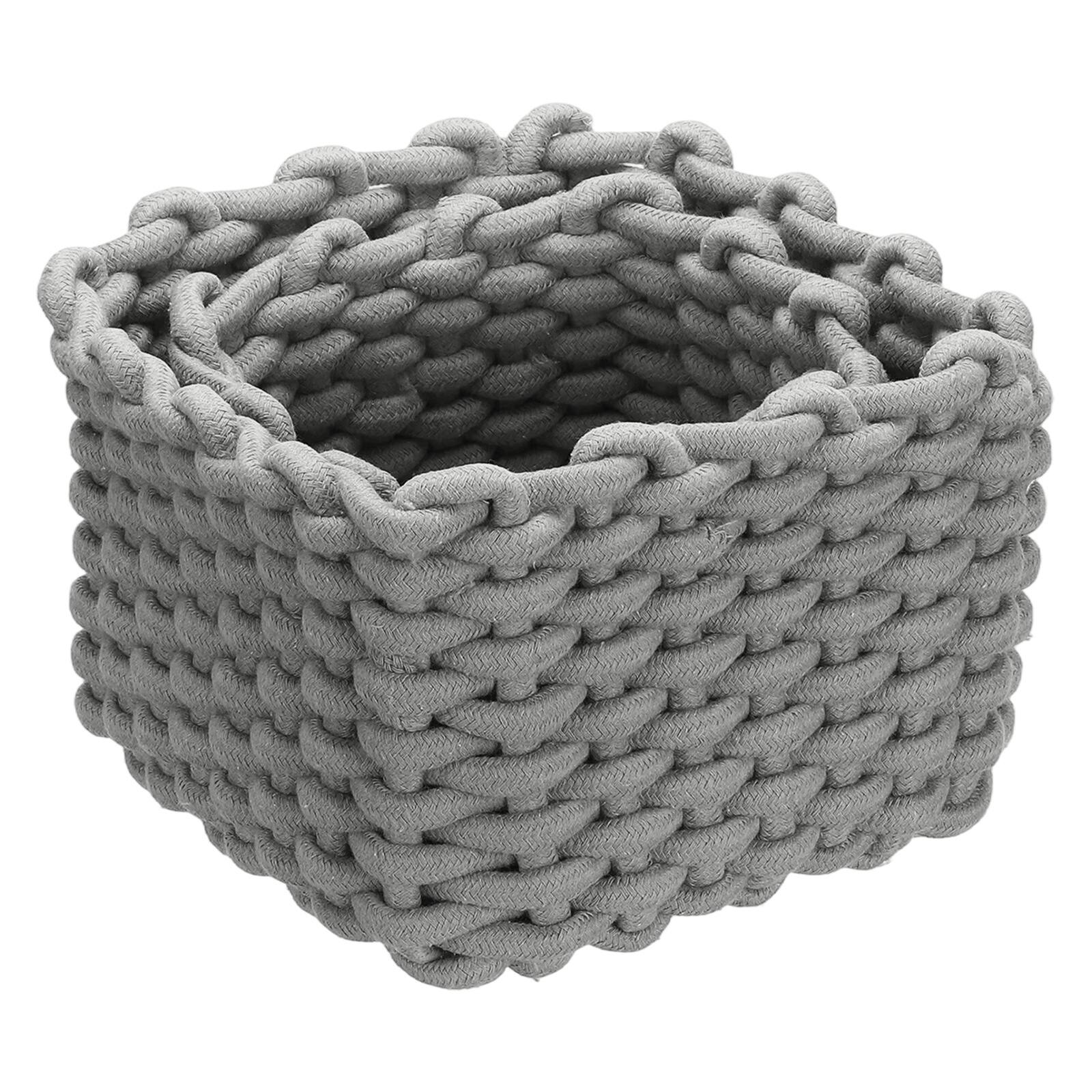 Front. Unique Bargains - 2pcs Cotton Rope Woven Storage Baskets, S+M Gift Chest Box for Shelf Organizing Bedroom - Gray.