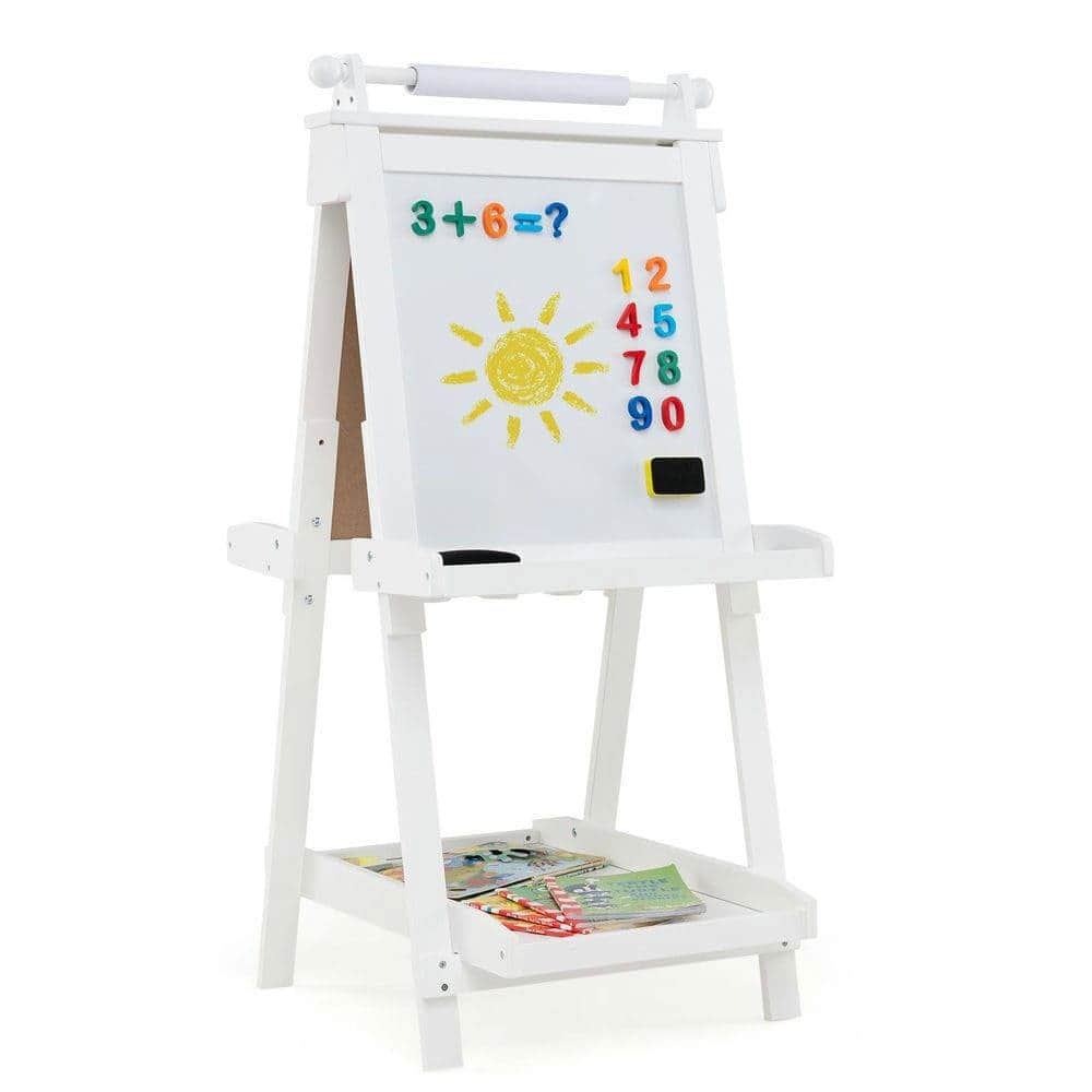 Resenkos - 3-in-1 Double-Sided Kids Art Easel: Chalkboard & Whiteboard - White