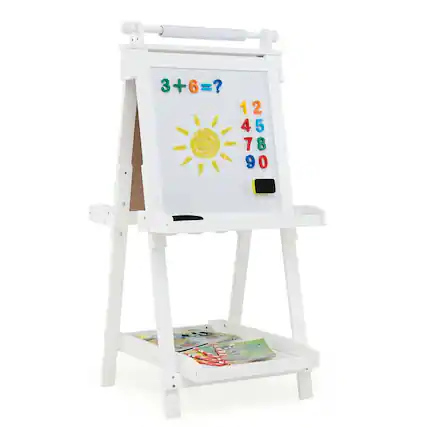 Front. Resenkos - 3-in-1 Double-Sided Kids Art Easel: Chalkboard & Whiteboard - White.
