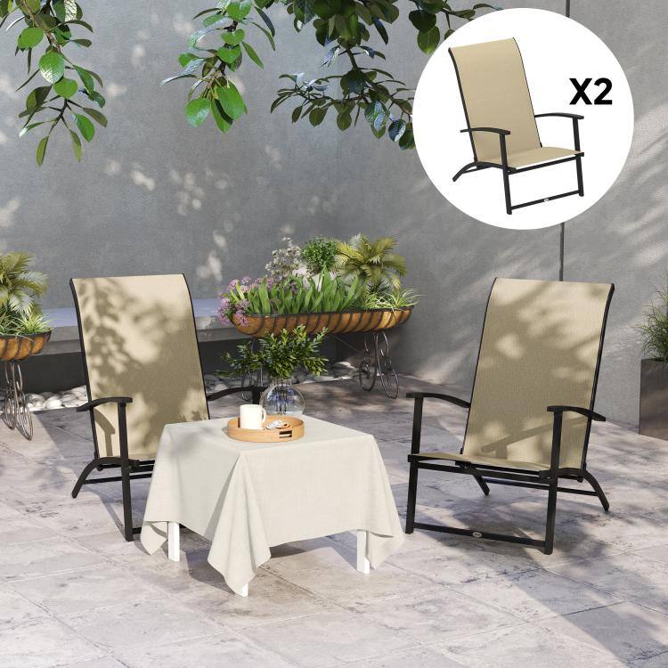 Alt View 7. PULUZ - Set of 2 Outdoor Dining Chairs with High Back, Armrests, Folding Patio Chairs for Patio, Lawn, Camping - Beige.