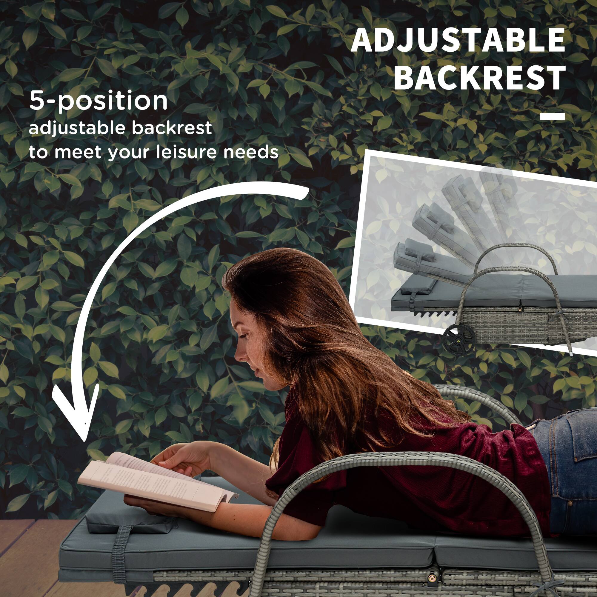 ADJUSTABLE BACKREST
5-position adjustable backrest to meet your leisure needs