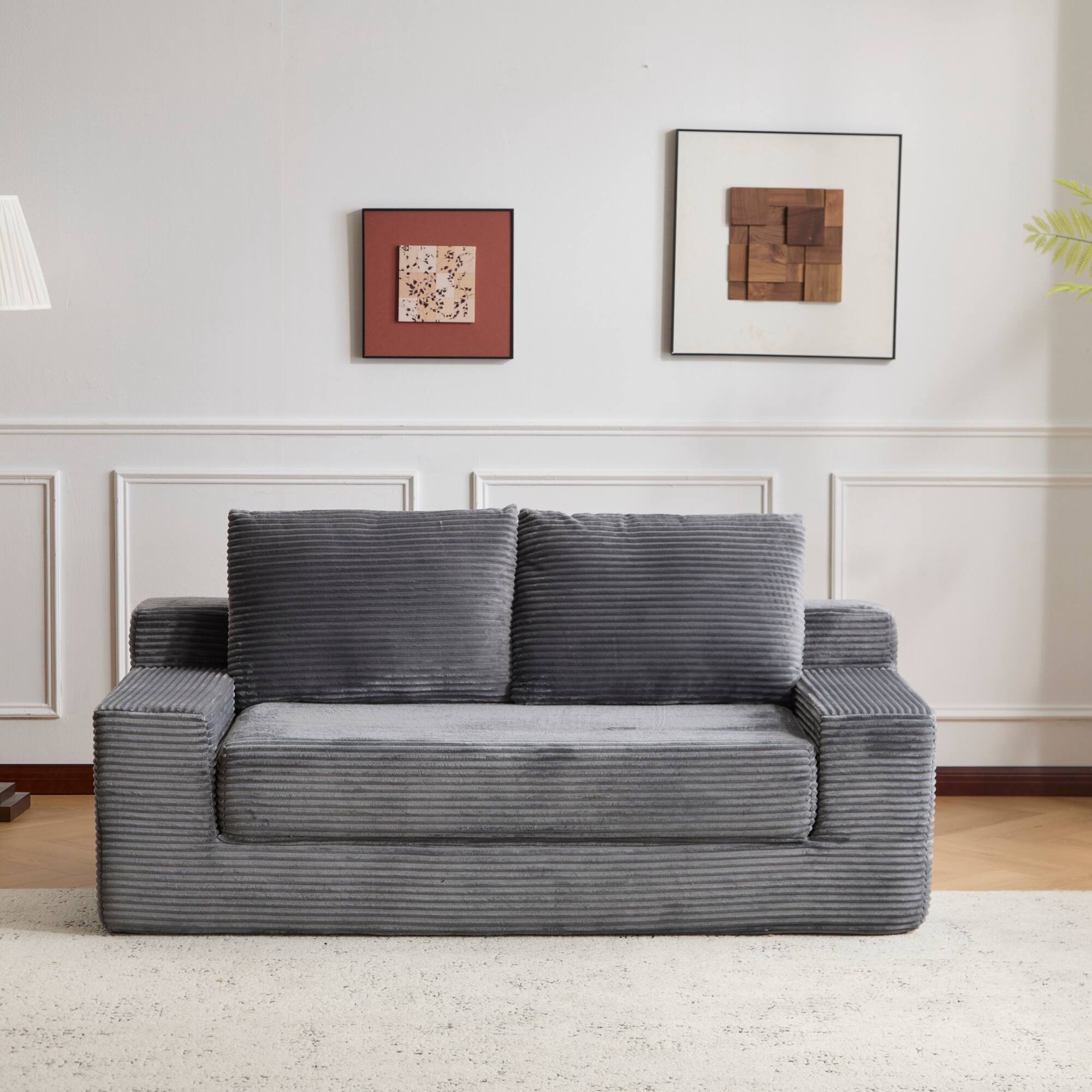 Alt View 4. GOODSILO - Modern Corduroy Loveseat Sofa Bed | Reversible Cushions & Deep Seating for Compact Spaces - Dark Grey.