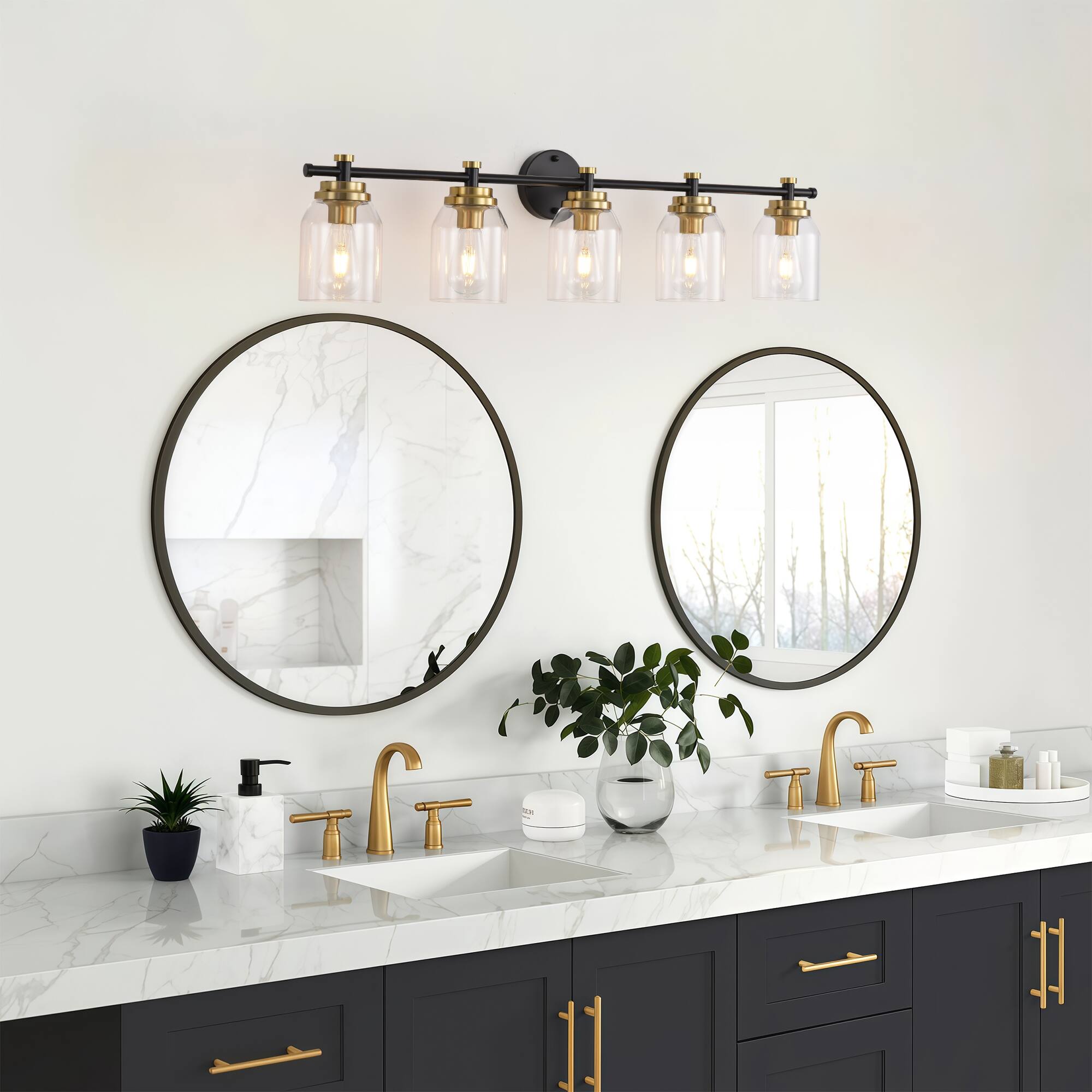 Alt View 1. RYHNUYNE - 5 Lights Bathroom Vanity Light Black Gold Bathroom Light Fixture Over Mirror Lighting Fixtures with Clear Glass Shade - Black.