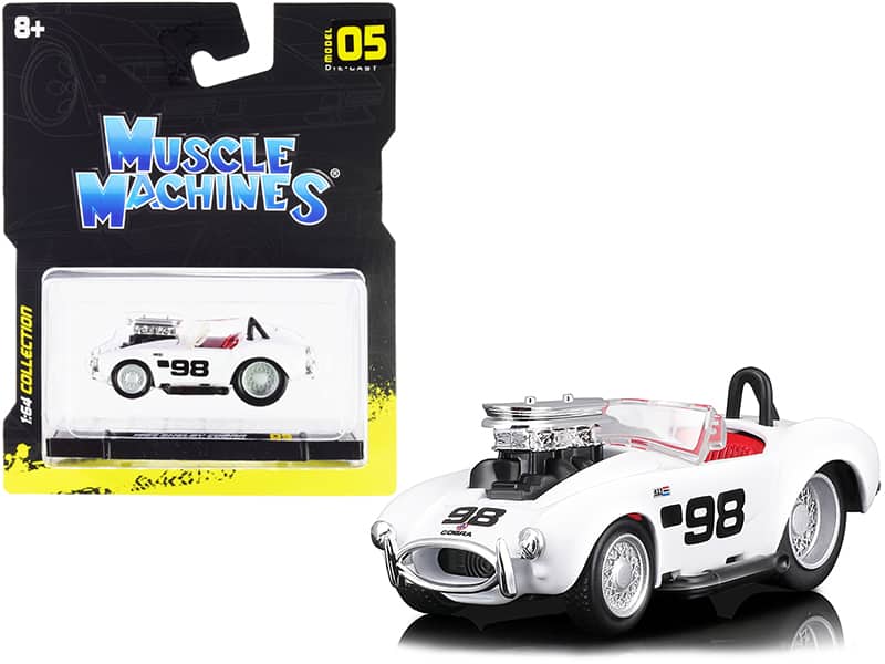 1964 Shelby Cobra #98 Interior 1/64 Diecast Model Car by Muscle Machines - White with Red