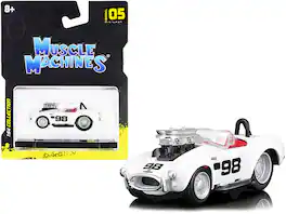1964 Shelby Cobra #98 Interior 1/64 Diecast Model Car by Muscle Machines - White with Red