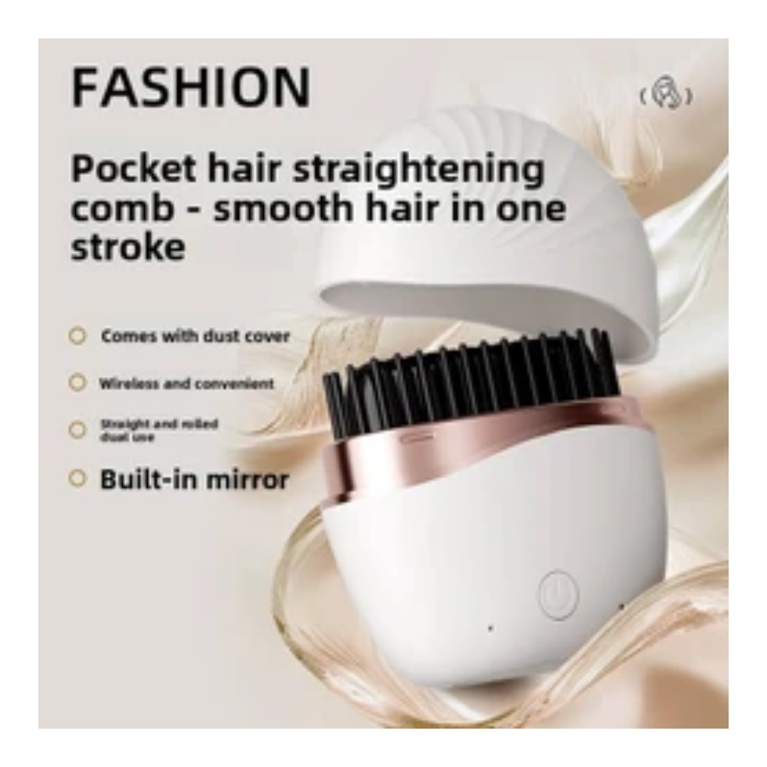 FASHION  
Pocket hair straightening comb - smooth hair in one stroke  
- Comes with dust cover  
- Wireless and convenient  
- Straight and curled dual use  
- Built-in mirror