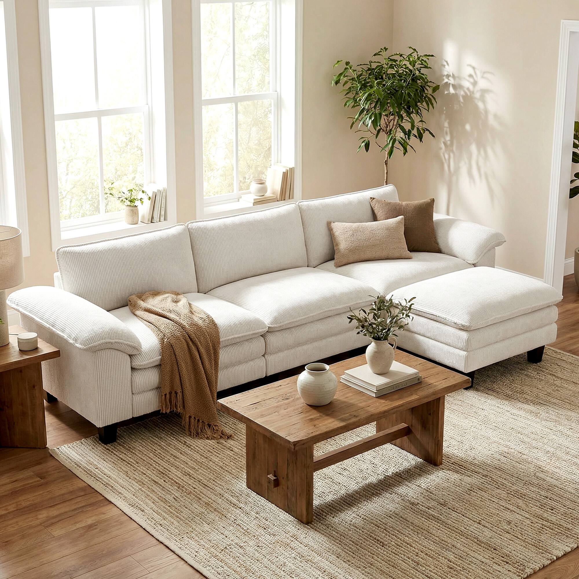 Alt View 8. Homcom - Sofa, L Shaped Couch with Deep Seat - Beige.