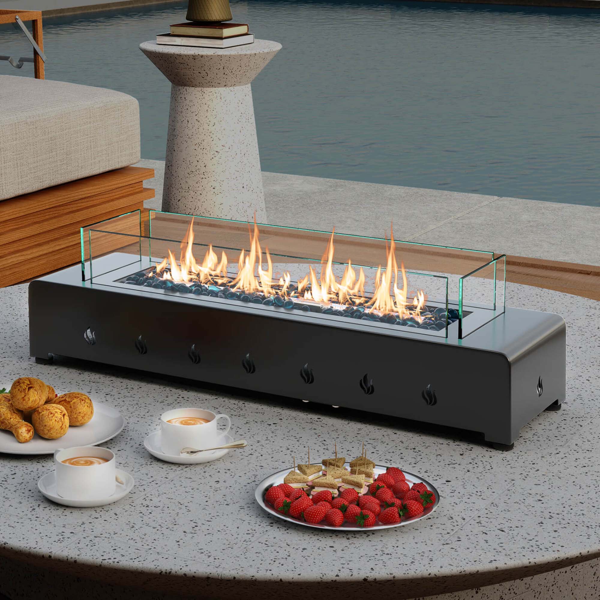 Alt View 1. Costway - Costway 30" Tabletop Propane Fire Pit with Wind Guard Glass Rocks Stainless Steel Burner - Black.