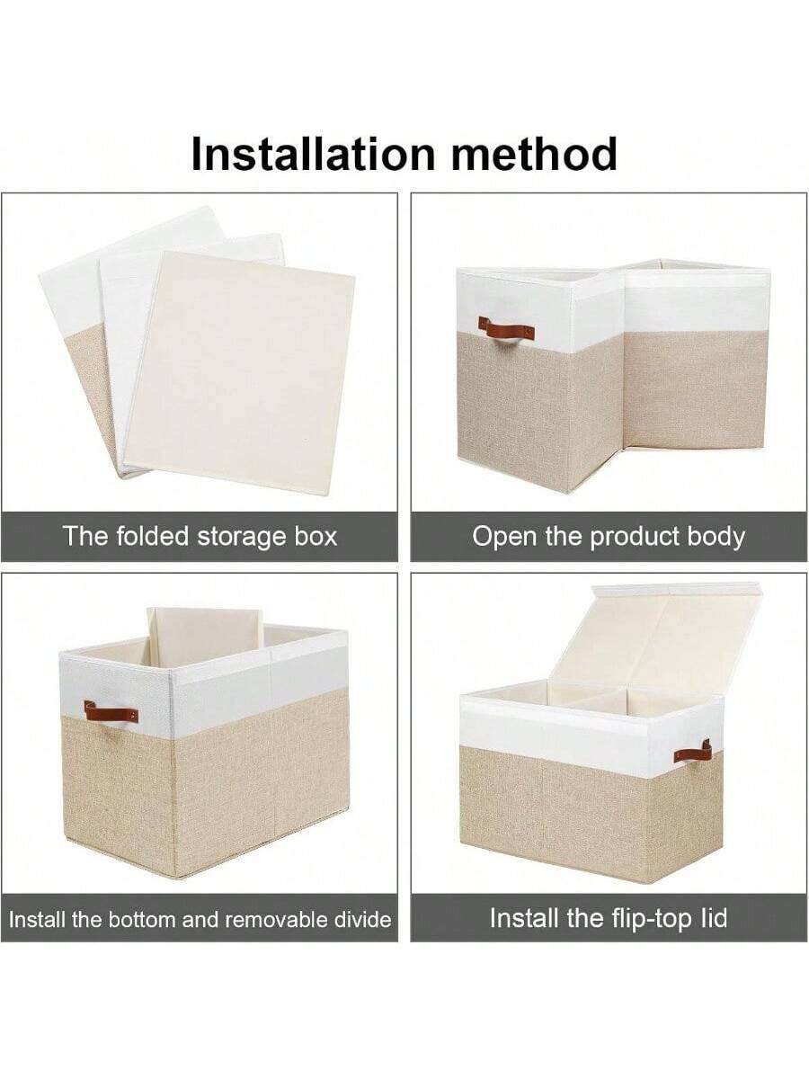 Installation method

1. The folded storage box
2. Open the product body
3. Install the bottom and removable divide
4. Install the flip-top lid