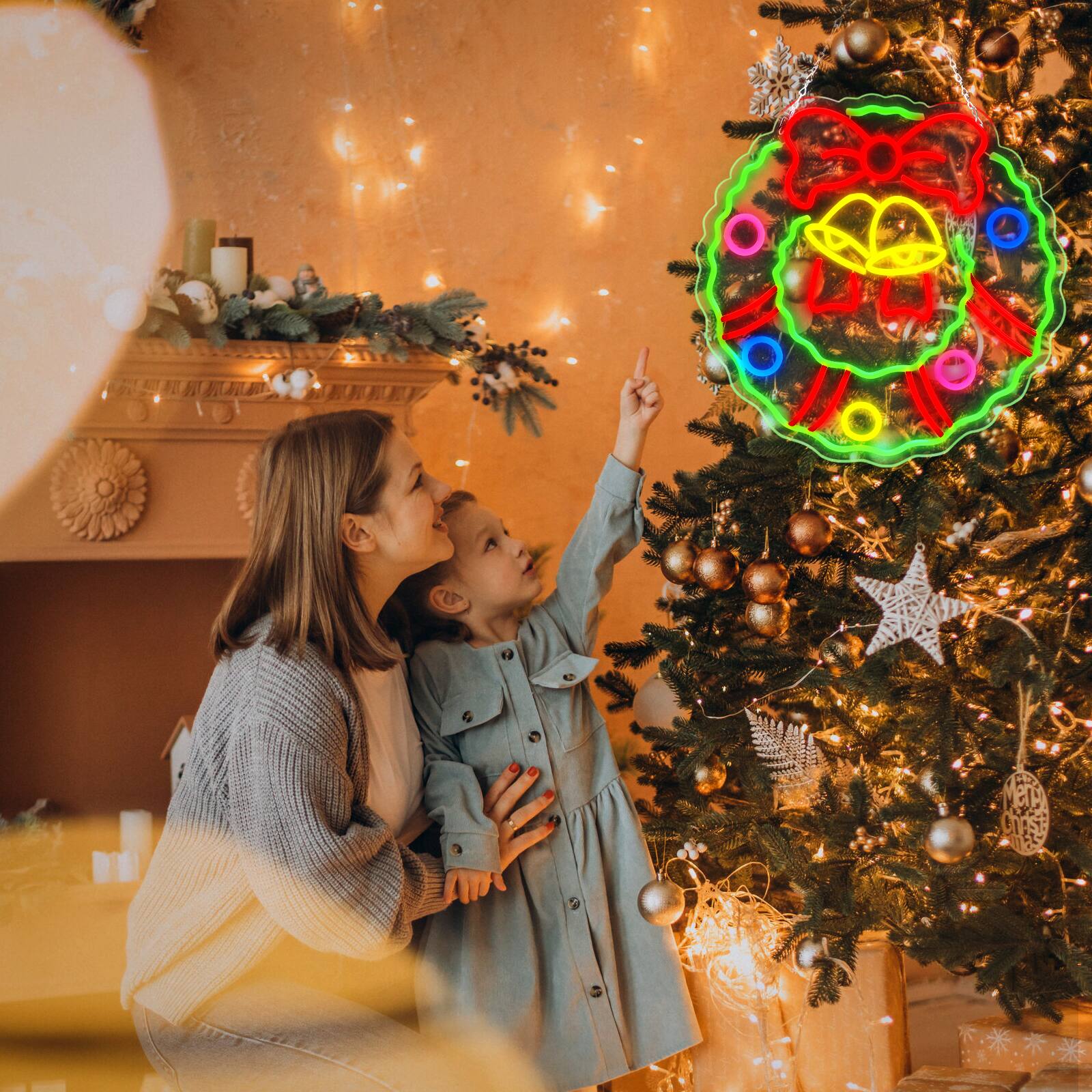 Alt View 7. AGPtek - Christmas Wreath LED Neon Sign Festive Decoration, 5 Brightness Levels - Multicolor.