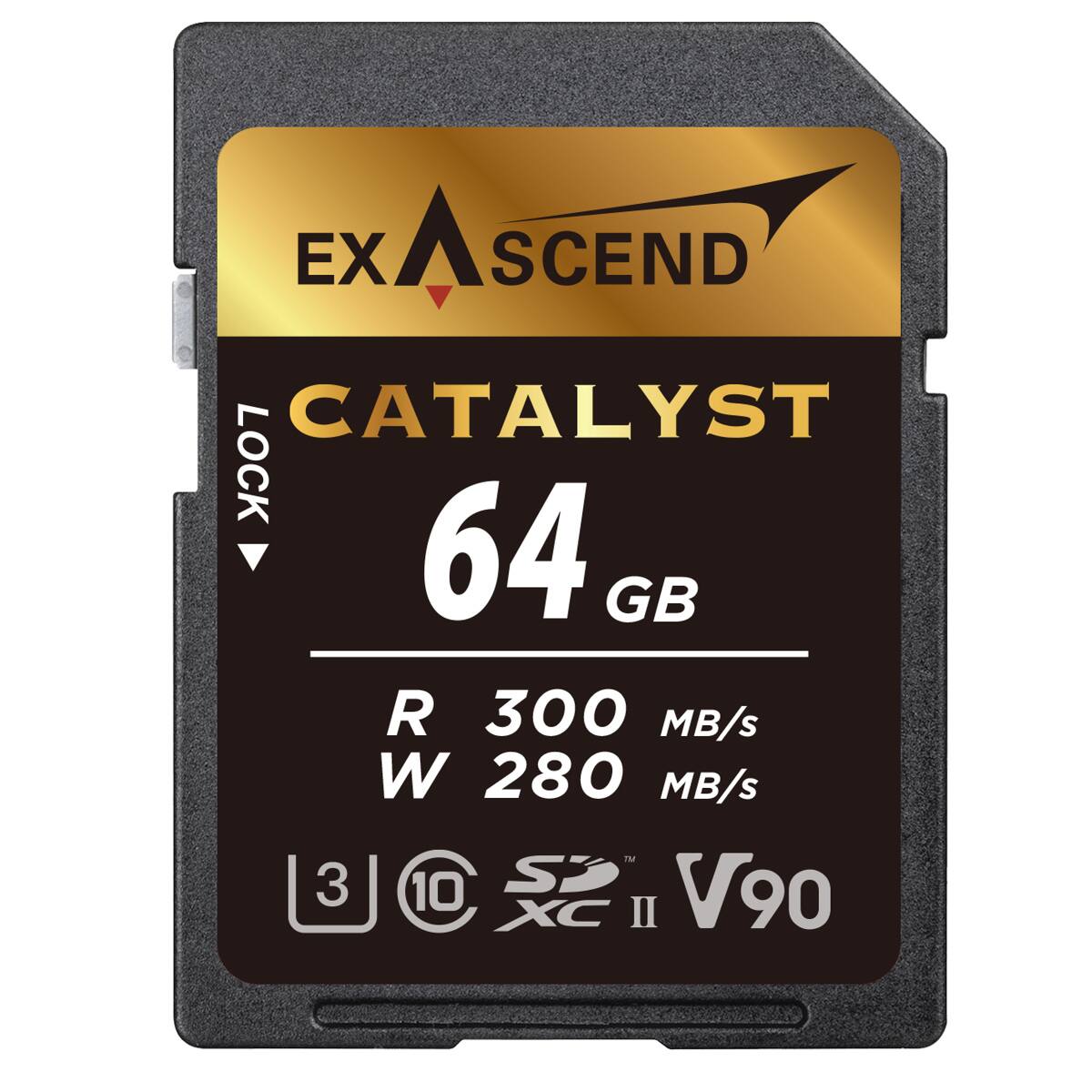 EXASCEND CATALYST LOCK 64 GB R 300 MB/s W 280 MB/s TM 3 10 S V90 XC II