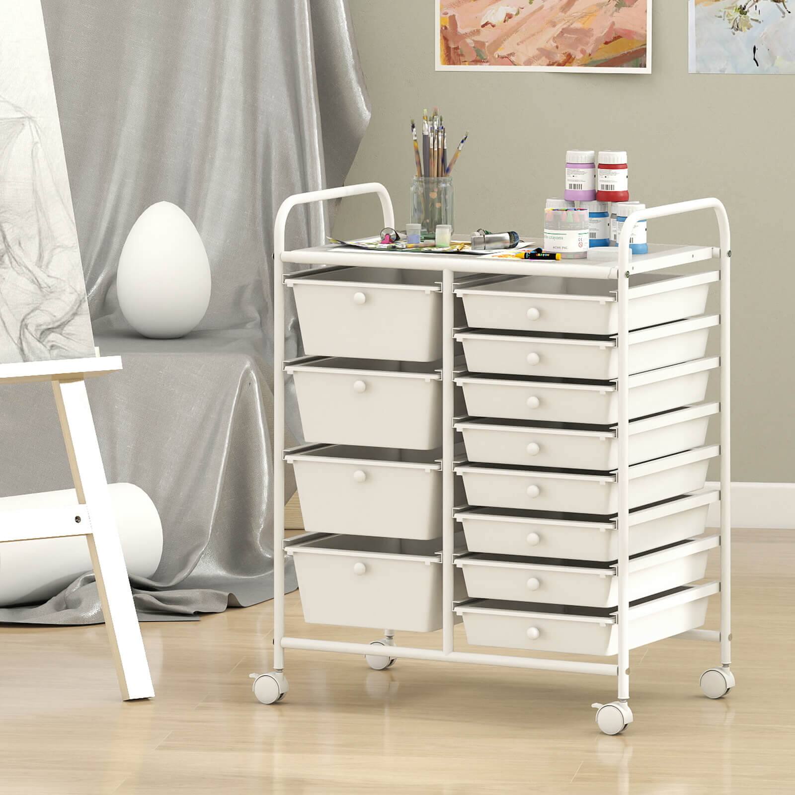 Alt View 3. Costway - Costway 12-Drawer Rolling Storage Cart with Removable Drawers & Lockable Casters for Office - White.