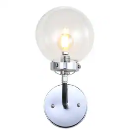 Jonathan Y - Caleb 6" 1-Light Contemporary Transitional Iron/Glass LED Vanity Light, Chrome/Black - Chrome / Black