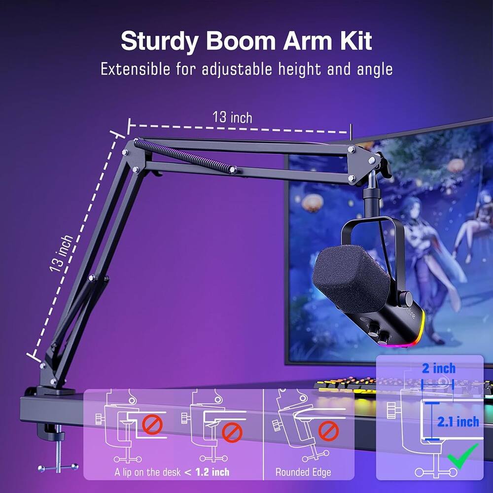 Angle. MOSZAR LLC - USB Gaming Microphone – RGB Dynamic Mic with Mute & Boom Arm for PC/Streaming.