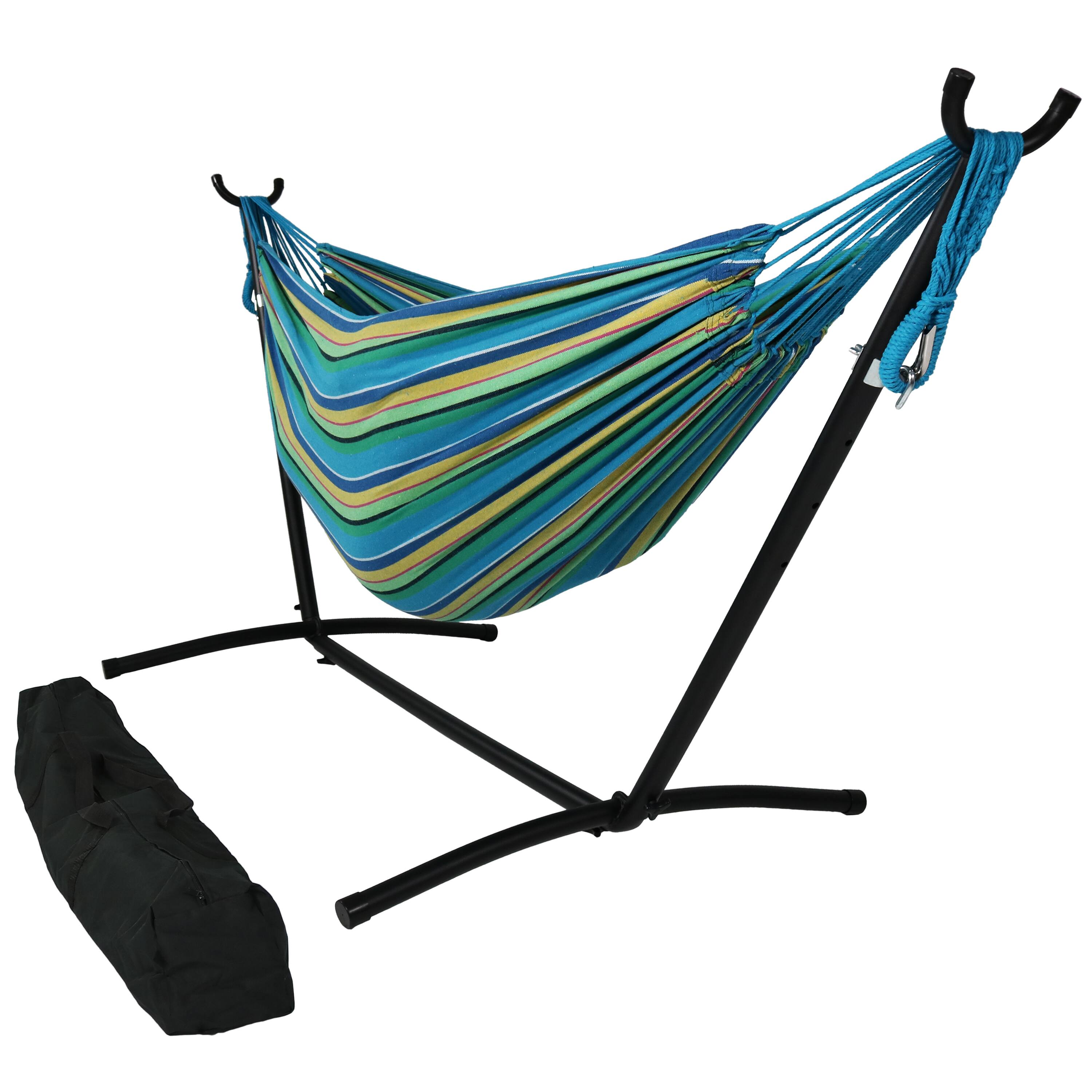 Front. Sunnydaze - Cotton Hammock with Steel Stand and Carrying Case - Sea Grass.