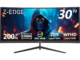 Z Z-Edge - 30 inch UWFHD 2560 x 1080 21:9 Ultra Wide 200 Hz 1 ms 1500R Curved Gaming Monitor, FreeSync Compatible, PIP / PBP - Black