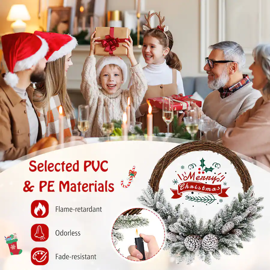 Gymax 24'' Christmas Wreath w/65 Branch Tips 8 Natural Pine Cones 6 ...