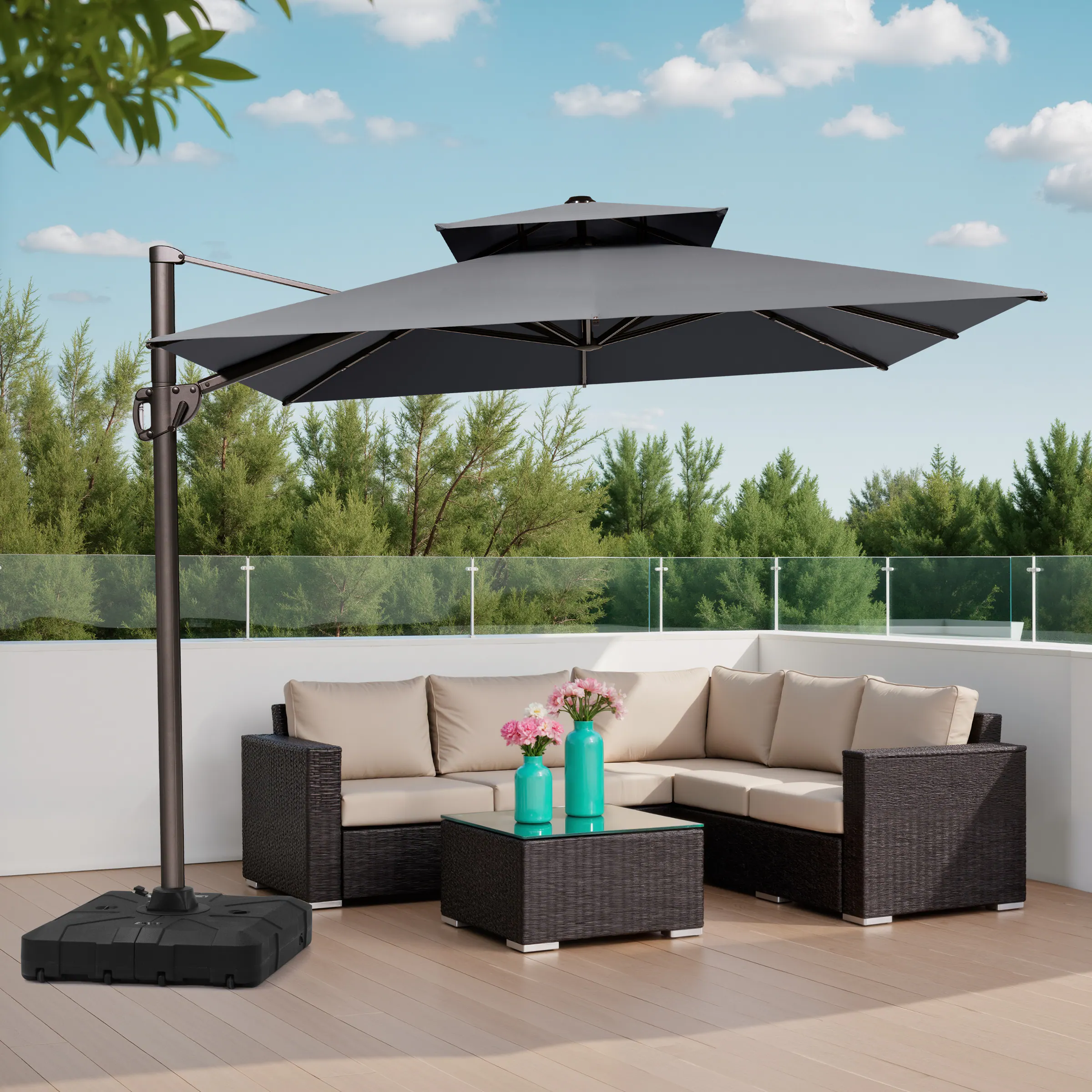Back. Crestlive Products - Crestlive Products 11-ft Aluminum Dark Gray Slide-tilt Cantilever Patio Umbrella with Base - Dark gray.