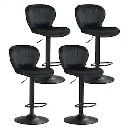 Costway - Bar Stools Set of 4 with Velvet Upholstered Backrests Padded Seats Metal Footrests - Black