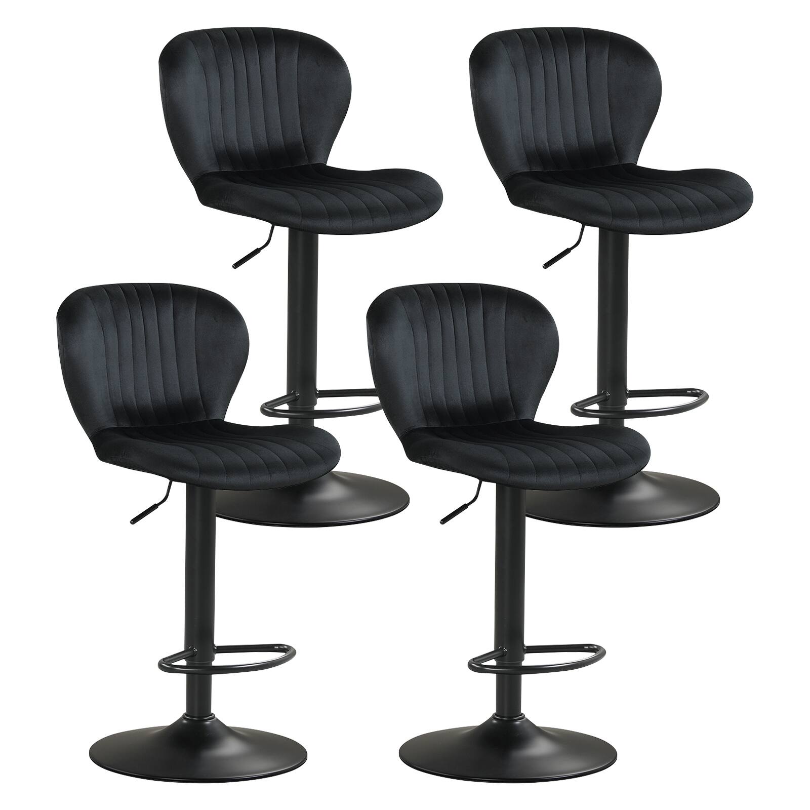 Front. Costway - Costway Bar Stools Set of 4 with Velvet Upholstered Backrests Padded Seats Metal Footrests - Black.
