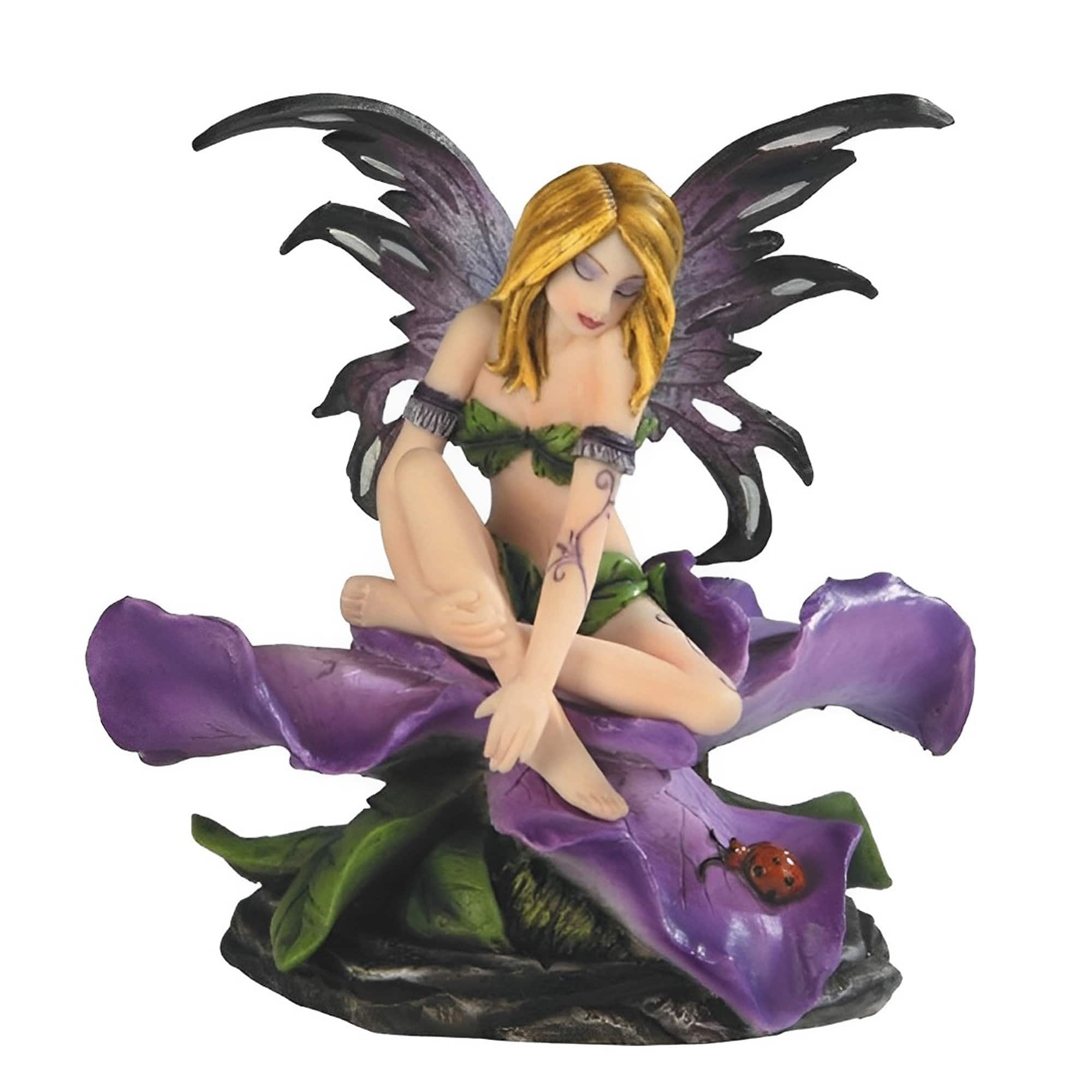 FC Design - 4.5"H Flower Fairy with Violet Figurine Statue Desk Tabletop Home Decor Gift - Multi-Color