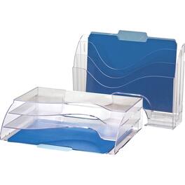 Officemate - Wave 2 way Desktop Organizer 3 Compartment 3 Tier 11.25" x 13" x 3.63" Desktop Plastic - Clear
