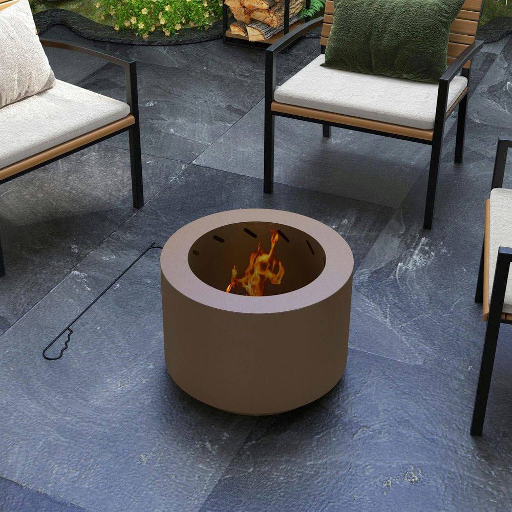 Angle. Resenkos - Steel Smokeless Fire Pit, Portable Camping Stove with Poker for Backyard and Picnic, Bronze.