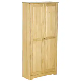 Homcom - Pinewood Kitchen Pantry Storage Cabinet, Freestanding Cabinets with Doors and Shelves - Light Brown