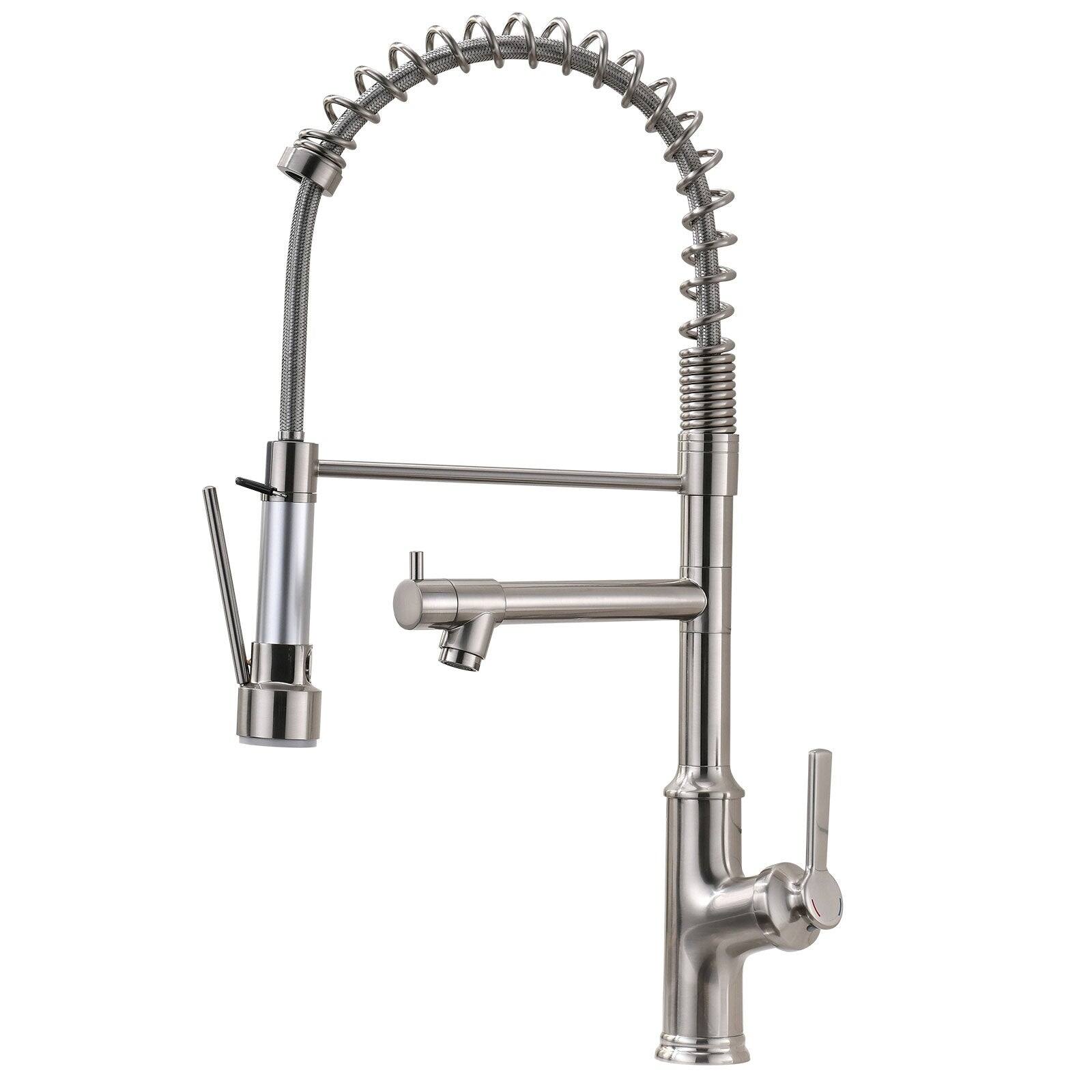 Front. Boyel Living - Brushed Nickel Single Handle Pull Down Sprayer Kitchen Faucet with Water Supply Lines - Brushed Nickel.