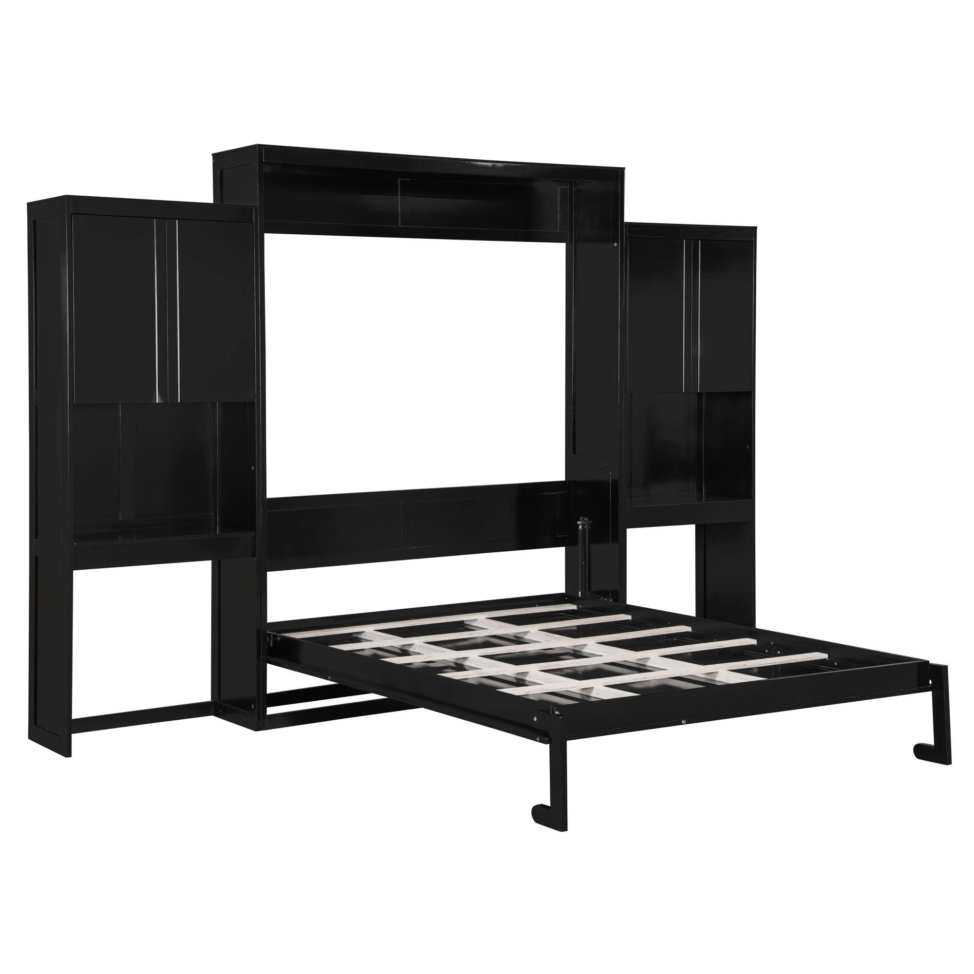 Back. Tiramisubest - Queen Size Murphy Bed with Desk, Vanity, Cabinets, Espresso Wood - Espresso.