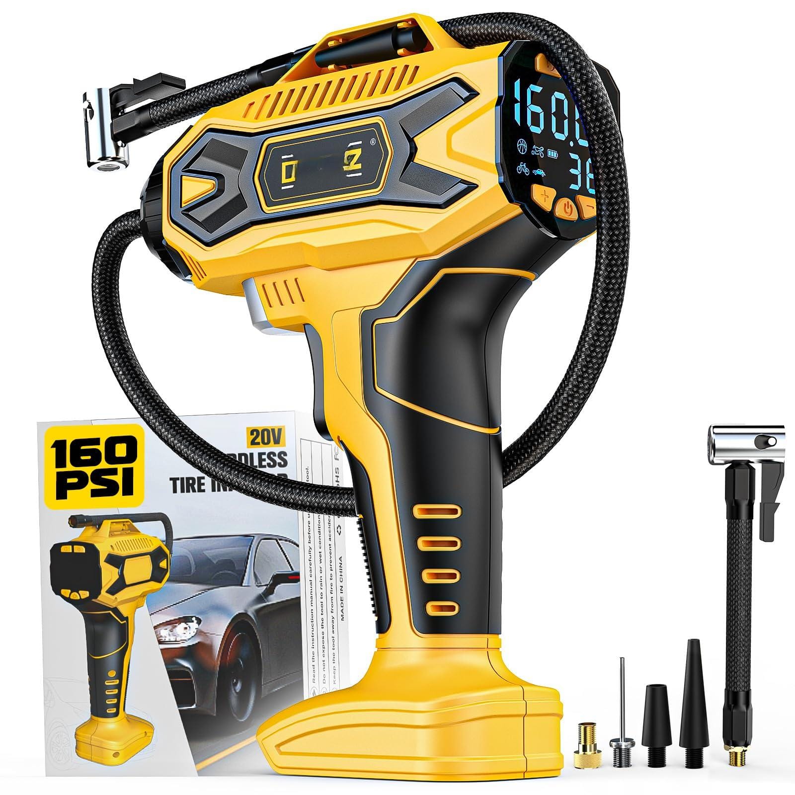 JETRANSPORT - 160psi Cordless Tire Inflator Compatible With Dewalt 20v Air Compressor Portable Pump Automatic Shut Off Le - Handheld Model Compatible with DeWalt 20V