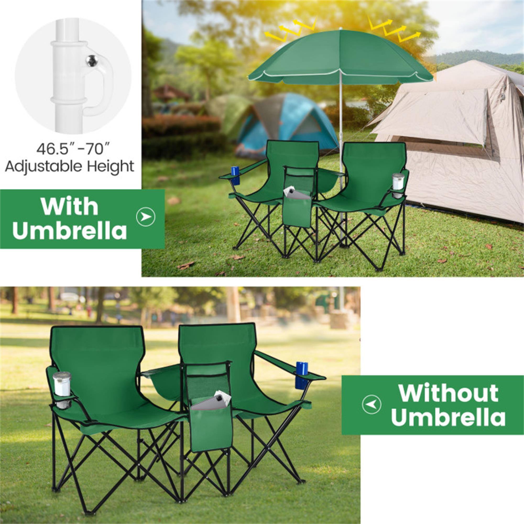 46.5" - 70" Adjustable Height

With Umbrella

Without Umbrella