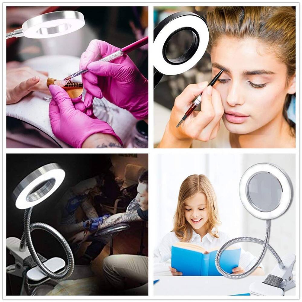 Alt View 1. PARKER SLATER - LED clip-on desk lamp with clamp, 360° flexible gooseneck, 3 color modes for reading, nail art, makeup, or bedside use. - Silver.