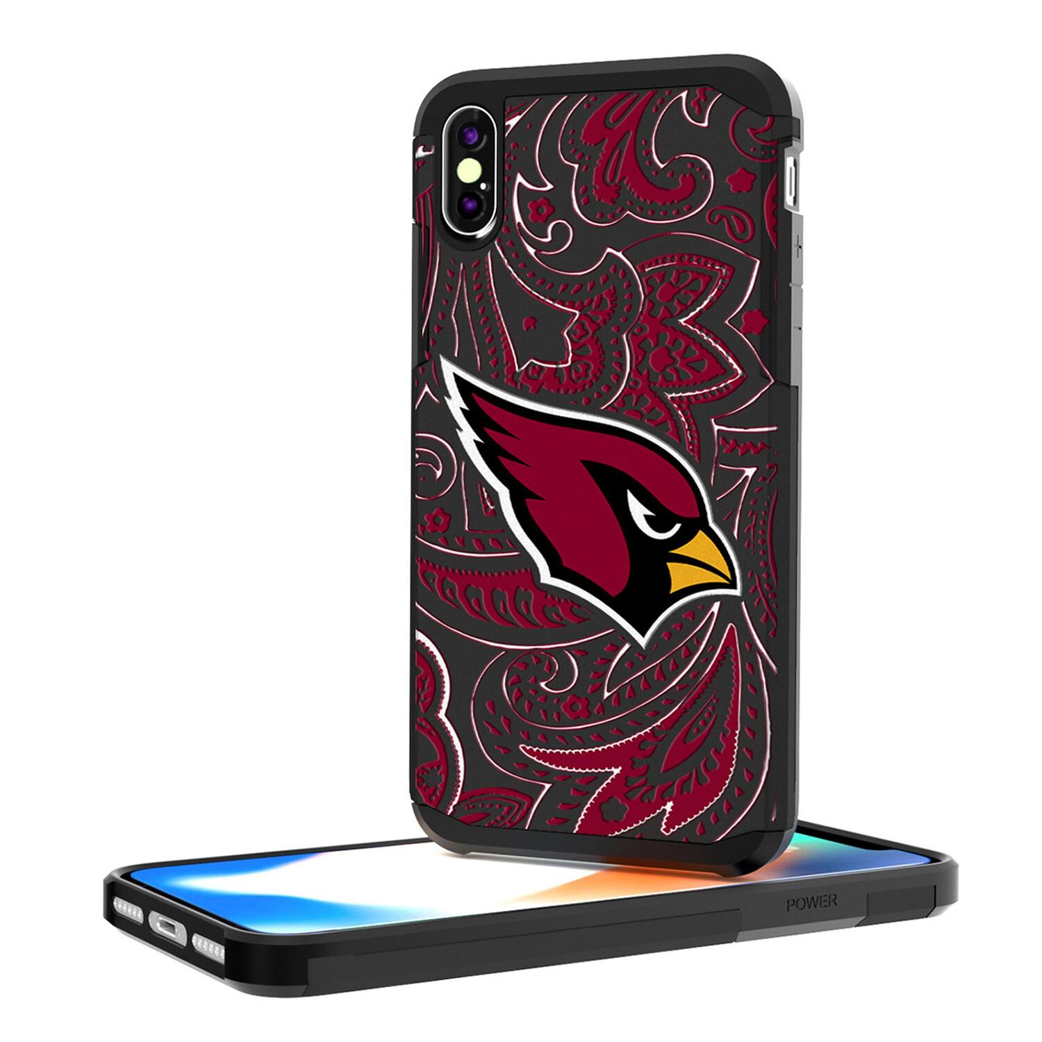 Alt View 2. Keyscaper - Arizona Cardinals iPhone Rugged Paisley Design Case - 14 Pro Max - Multicolor.