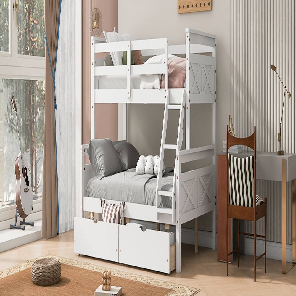 Alt View 3. Loheer - Loheer Twin Over Full Bunk Bed White with Drawers and Ladder - White.