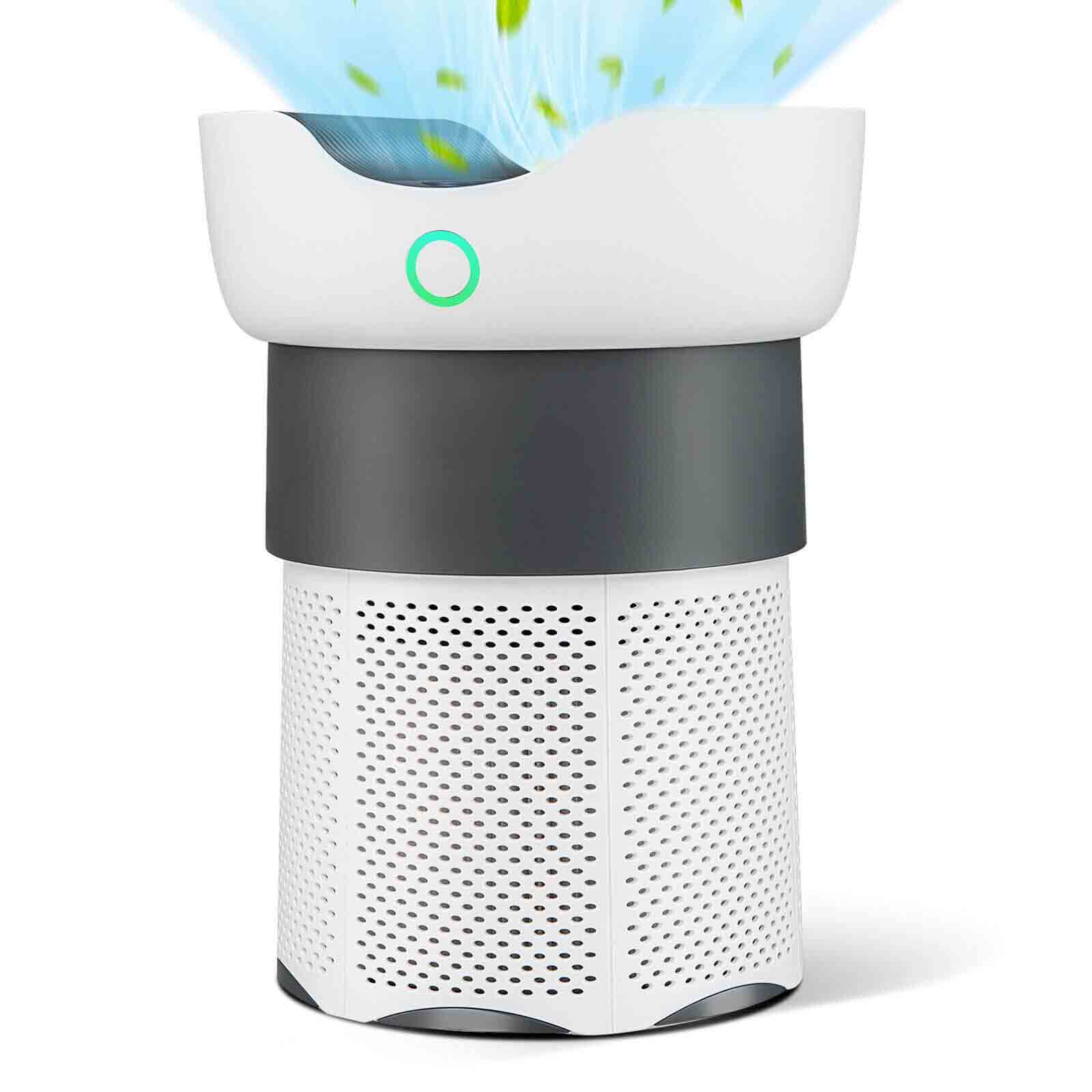 Front. Ecooso - HEPA Air Purifier with Sleep Mode, Quiet Air Cleaner for Bedroom, Nursery and Home Office - White.