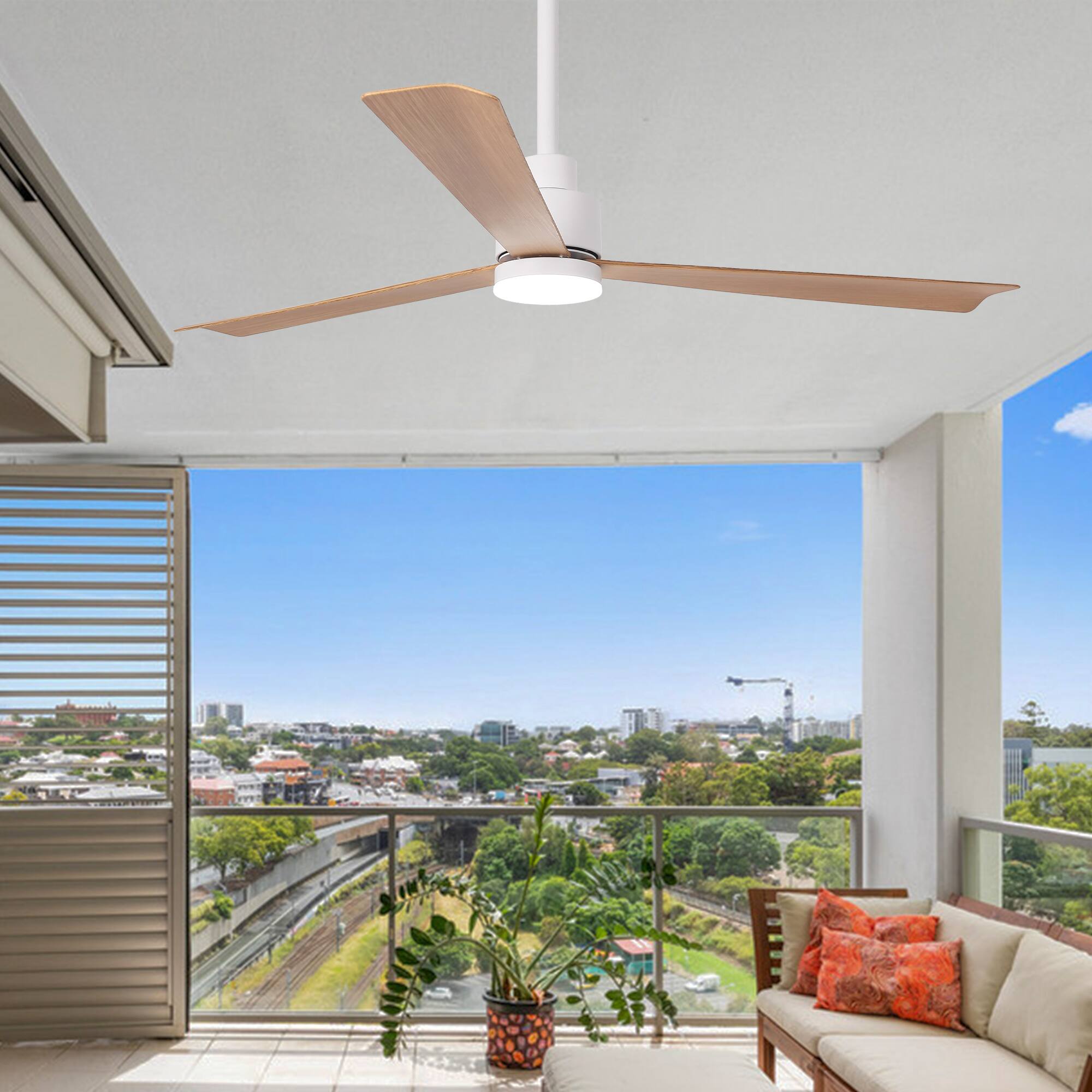 Alt View 1. Parrot Uncle - 52-Inch Modern Propeller Ceiling Fan with Dimmable LED Light, 6-Speed DC Motor, Remote Control - White.