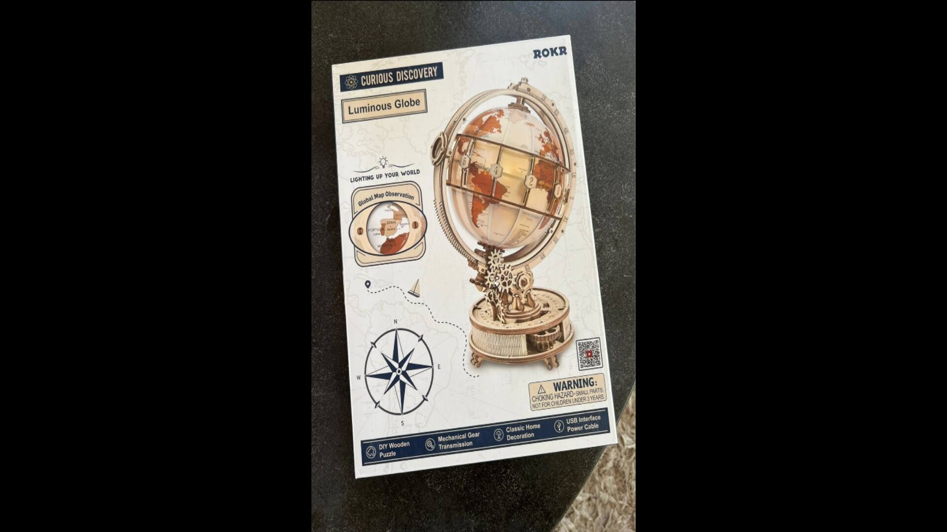 **Curious Discovery**

**Luminous Globe**

**ROKR**

**Lights Up Your World**

**Map Observation**

**Global**

**DIY Wooden Puzzle**

**Mechanical Gear Transmission**

**WARNING:**

**1 PAATS HAZARO SABAL CHOKING UNDER 1 YEARS NOT FOR CHILDREN**

**USB Interface**

**Classic Home Decoration**

**Power Cable**