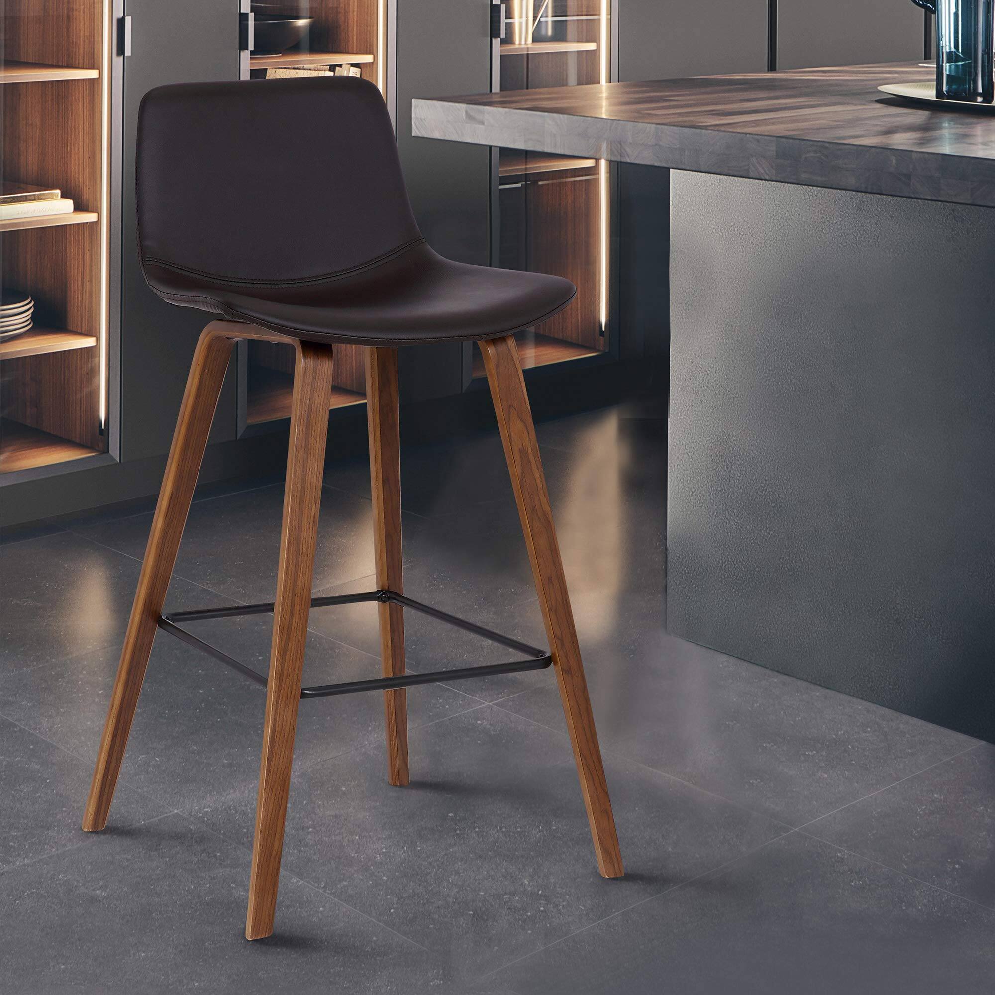 Alt View 5. JETRANSPORT - Maddie Modern Contemporary 26" Seat Height Bar Stool For Kitchen Island Counter In Walnut Wood Finish - Default.