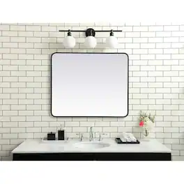 Elegant Decor - Soft corner metal rectangular mirror 30x36 inch - Black